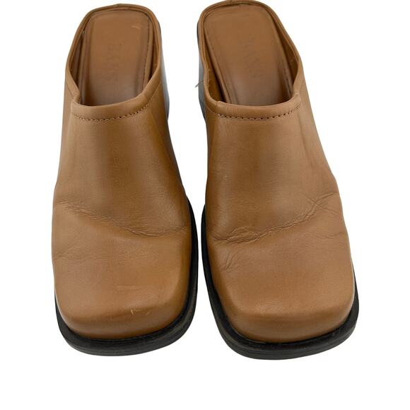 Vintage Y2K Bass Square Toe Cognac Leather Mule Block Heel 8M - Picture 2 of 6